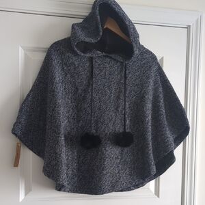 Just...Taylor Navy Color Hooded Cape With Pom Pom Detail P2P 40 L24